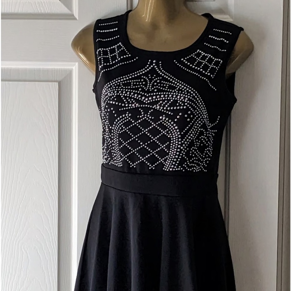 Meaneor Women's Sleeveless Rhinestone dress- Navy